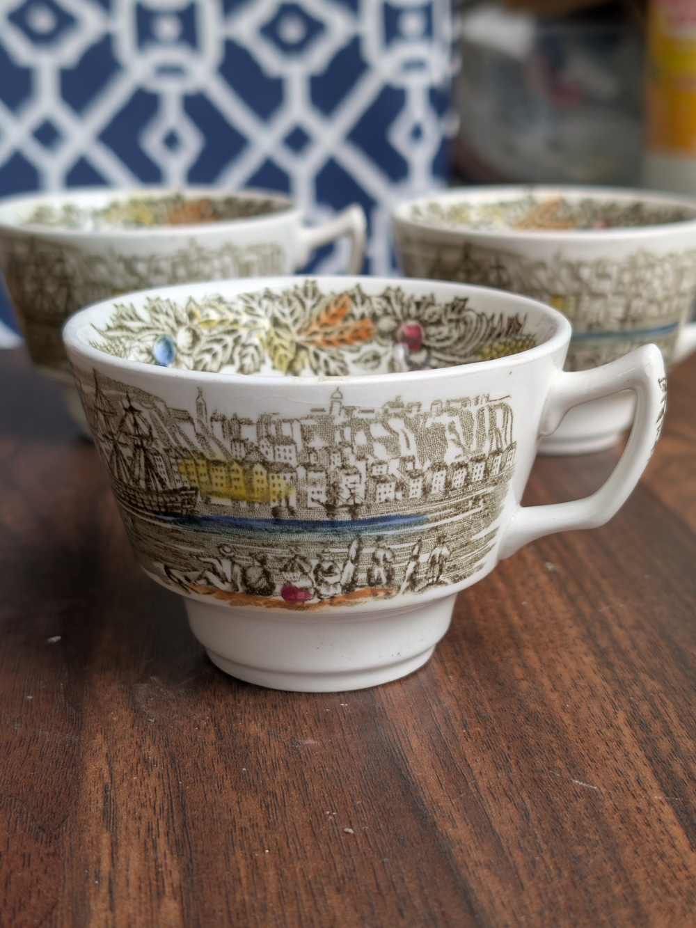 Vintage Ridgway Heritage "Quebec" Teacups (Set of 3)